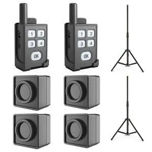 Portable Outdoor Perimeter Alarm System- 1/4 Mile Waterproof Wireless Motion Sensor&Detector- Personal Security for RV Alert-2 Receivers+4 Sensors Portable Outdoor Perimeter Alarm System- 1/4 Mile Waterproof Wireless Motion Sensor&Detector- Personal Security for RV Alert-2 Receivers+4 Sensors