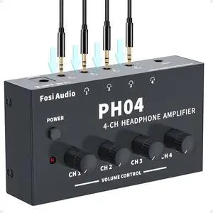 Fosi Audio PH04 4 Channel Headphone Amplifier Stereo Audio Amp with 12V 1A Power Adapter Ultra-Compact Portable Headphone Splitter for Studio and Stage Fosi Audio PH04 4 Channel Headphone Amplifier Stereo Audio Amp with 12V 1A Power Adapter Ultra-Compact Portable Headphone Splitter for Studio and Stage