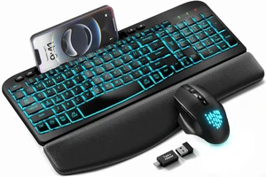 SABLUTE Wireless Keyboard and Mouse Combo, Ergonomic Wave with Wrist Rest SABLUTE Wireless Keyboard and Mouse Combo, Ergonomic Wave with Wrist Rest