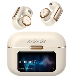 LC-dolida Open-Ear Wireless Earbuds with Smart LED Display Case, Clip On Earbuds All-Day Comfort & Situational Awareness, Case Control for Volume, EQ, Music, Find My Earbuds & Camera, Silvery W LC-dolida Open-Ear Wireless Earbuds with Smart LED Display Case, Clip On Earbuds All-Day Comfort & Situational Awareness, Case Control for Volume, EQ, Music, Find My Earbuds & Camera, Silvery W
