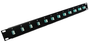 Ultra Spec Cables 12 Port LC Fiber Patch Panel 10Gb/40Gb Multimode (Aqua Couplers) (Loaded 1u) 19" Ultra Spec Cables 12 Port LC Fiber Patch Panel 10Gb/40Gb Multimode (Aqua Couplers) (Loaded 1u) 19"