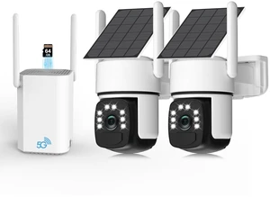 Solar Security Cameras Wireless Outdoor,2 Cam-Kit,Solar-Powered,No Subscription,Home Security Cameras System with 4MP Color Night Vision,Auto Tracking,Spotlight & Siren,64GB Memory Card, 2.4 & Solar Security Cameras Wireless Outdoor,2 Cam-Kit,Solar-Powered,No Subscription,Home Security Cameras System with 4MP Color Night Vision,Auto Tracking,Spotlight & Siren,64GB Memory Card, 2.4 &