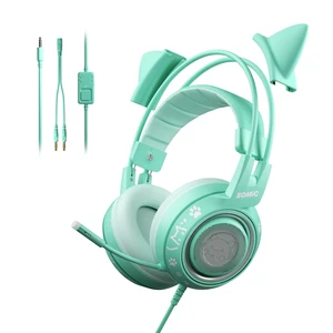 SOMIC G951S Green Gaming Headset with Microphone for PS4, PS5, Xbox One, PC, Cat Ear Headphones Over Ear with in-Line Mic Control, Stereo Sound for Girls, Woman SOMIC G951S Green Gaming Headset with Microphone for PS4, PS5, Xbox One, PC, Cat Ear Headphones Over Ear with in-Line Mic Control, Stereo Sound for Girls, Woman