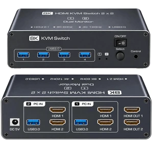 HDMI KVM Switch 2 Monitors 2 Computers, Dual Monitor, Dual HDMI, USB 3.0 HDMI KVM Switch 2 Monitors 2 Computers, Dual Monitor, Dual HDMI, USB 3.0
