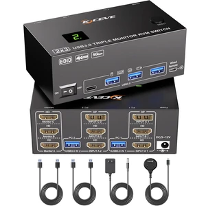 KVM Switch 3 Monitors 2 Computers EDID Simulation,4K@60Hz HDMI Displayport Triple Monitor KVM Switch, 3 Monitor KVM with 4 USB 3.0 Ports for USB Peripherals, Wired Remote and 2 USB3.0 Cables Included KVM Switch 3 Monitors 2 Computers EDID Simulation,4K@60Hz HDMI Displayport Triple Monitor KVM Switch, 3 Monitor KVM with 4 USB 3.0 Ports for USB Peripherals, Wired Remote and 2 USB3.0 Cables Included