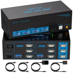 8K@60Hz HDMI KVM Switch 3 Monitors 2 Computers 4K@120Hz USB 3.0 KVM Switches for 2 PC Share Triple Monitor and 4 USB Ports Supports Extended&Copy Mode.Wired Controller DC 12V/1A Adapter Included 8K@60Hz HDMI KVM Switch 3 Monitors 2 Computers 4K@120Hz USB 3.0 KVM Switches for 2 PC Share Triple Monitor and 4 USB Ports Supports Extended&Copy Mode.Wired Controller DC 12V/1A Adapter Included