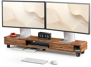 Tinamo 42.5" Dual Monitor Stand Riser with Sliding Doors Solid Acacia Wood Desk Shelf for 2 Monitors, Desktop Organizer with Storage, Ergonomic 5" Height for Computer, Laptop, Printer, TV Tinamo 42.5" Dual Monitor Stand Riser with Sliding Doors Solid Acacia Wood Desk Shelf for 2 Monitors, Desktop Organizer with Storage, Ergonomic 5" Height for Computer, Laptop, Printer, TV