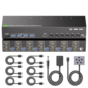 HDMI+Displayport KVM Switch 3 Monitors 6 Computers, 8K@30Hz/4K@60Hz Triple Monitor KVM Switches for 6 Computers Sharing 3 Monitors, Keyboard and Mouse,with USB Cables,Controller and Power Adapter.. HDMI+Displayport KVM Switch 3 Monitors 6 Computers, 8K@30Hz/4K@60Hz Triple Monitor KVM Switches for 6 Computers Sharing 3 Monitors, Keyboard and Mouse,with USB Cables,Controller and Power Adapter..