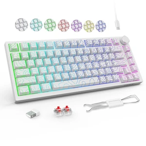 FOPETT Wireless Mechanical Keyboard Rechargeable Adjustable Backlight Three Mode Wired /2.4G /Bluetooth Side Engraved for Laptop/Windows/PC - Contour Lines White FOPETT Wireless Mechanical Keyboard Rechargeable Adjustable Backlight Three Mode Wired /2.4G /Bluetooth Side Engraved for Laptop/Windows/PC - Contour Lines White