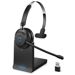 Single Ear Wireless Headset for Work with Charging Stand & USB Dongle Single Ear Wireless Headset for Work with Charging Stand & USB Dongle