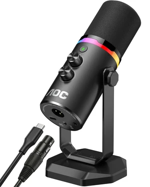 AOC USB/XLR Dynamic Microphone for PC Gaming, Podcast & Recording, Dual-Mode RGB Mic& Streaming Vocal Gear with Heavy-Duty Desk Stand, Clicky Mute, 7.5ft USB & 6.5ft XLR Cables Included AOC USB/XLR Dynamic Microphone for PC Gaming, Podcast & Recording, Dual-Mode RGB Mic& Streaming Vocal Gear with Heavy-Duty Desk Stand, Clicky Mute, 7.5ft USB & 6.5ft XLR Cables Included