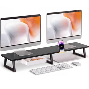 TEAMIX 42 inch Dual Monitor Stand with Storage Drawer & Phone Holder, Black TEAMIX 42 inch Dual Monitor Stand with Storage Drawer & Phone Holder, Black