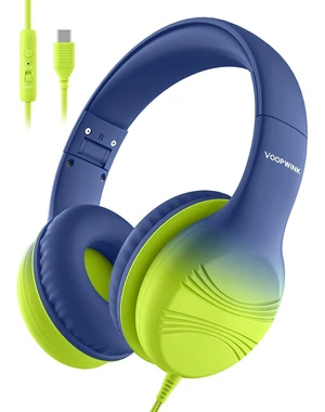 Voopwink USB Type C Kids Headphones, Wired Headphones for Kids with Microphone 85/94dB Volume Limit, Stereo Sound Portable Over Ear Headphones for School/Travel/Tablet/iPad, Blue Lemon Voopwink USB Type C Kids Headphones, Wired Headphones for Kids with Microphone 85/94dB Volume Limit, Stereo Sound Portable Over Ear Headphones for School/Travel/Tablet/iPad, Blue Lemon