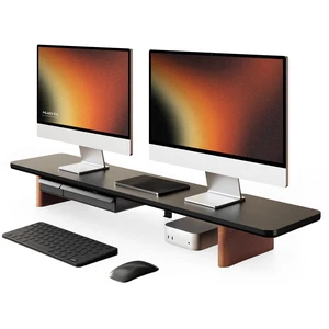Fenge 42.5" Dual Monitor Stand with Storage Drawer & Solid Wood Legs, Black Fenge 42.5" Dual Monitor Stand with Storage Drawer & Solid Wood Legs, Black