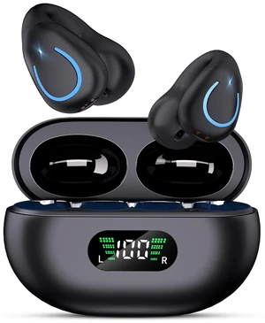 BUABMEQ Comfort Clip On Earbuds, Bluetooth 6.1 Open Ear Bone Conduction Headphones, with Digital Display Charging Case Sport Earphones Built-in Mic Waterproof for Running Fitness Exercise, Inky Black BUABMEQ Comfort Clip On Earbuds, Bluetooth 6.1 Open Ear Bone Conduction Headphones, with Digital Display Charging Case Sport Earphones Built-in Mic Waterproof for Running Fitness Exercise, Inky Black