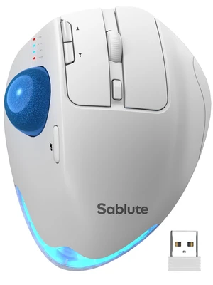 Wireless Trackball Mouse, Adjustable Angle Rechargeable Backlit-White Mouse Wireless Trackball Mouse, Adjustable Angle Rechargeable Backlit-White Mouse