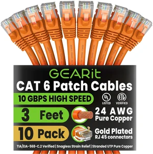 GEARit Cat6 Patch Cables Cat 6 Ethernet Cable 7 ft 10-Pack Orange GEARit Cat6 Patch Cables Cat 6 Ethernet Cable 7 ft 10-Pack Orange