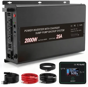 Sump Pump Battery Backup System, 2000W Pure Sine Wave Inverter with Remote Control & LCD Screen, Auto Switches to Battery Power, for Basement Flood Protection & Power Outage Emergency Sump Pump Battery Backup System, 2000W Pure Sine Wave Inverter with Remote Control & LCD Screen, Auto Switches to Battery Power, for Basement Flood Protection & Power Outage Emergency