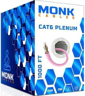 MONK CABLES | CAT6 Plenum Cable 1000ft | UTP, 23AWG, 550MHz | DSX-8000 Certified | Most Certified Cable of The Whole Market (Pink)