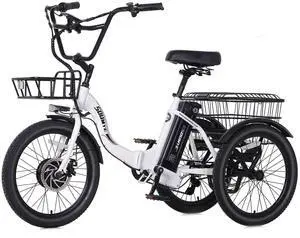 Electric Tricycle for Adults,20" Folding Electric Trike,3 Wheels Electric Bicycle Bikes, 350W Step-Thru Etrike with 374WH Removable Battery and Large Basket for Women Men