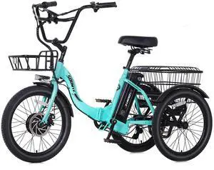 Electric Tricycle for Adults,20" Folding Electric Trike,3 Wheels Electric Bicycle Bikes, 350W Step-Thru Etrike with 374WH Removable Battery and Large Basket for Women Men Green