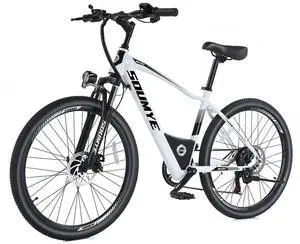 Electric Mountain Bike for Adults 26" Step-Thru/Over Commuting Ebike for Men Women with Peak Power 540w, 360Wh Built-in Battery, LCD Display, 7 Gears & Front Shock Absorber Step-Over White