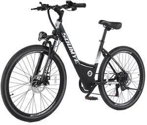 Electric Mountain Bike for Adults 26" Step-Thru/Over Commuting Ebike for Men Women with Peak Power 540w, 360Wh Built-in Battery, LCD Display, 7 Gears & Front Shock Absorber Step-Thur Black