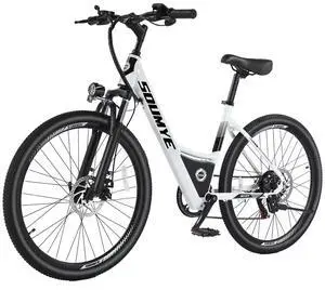 Electric Mountain Bike for Adults 26" Step-Thru/Over Commuting Ebike for Men Women with Peak Power 540w, 360Wh Built-in Battery, LCD Display, 7 Gears & Front Shock Absorber Step-thru White