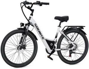 Electric Mountain Bike for Adults 26" Step-Thru/Over Commuting Ebike for Men Women with Peak Power 540w, 360Wh Built-in Battery, LCD Display, 7 Gears & Front Shock Absorber White