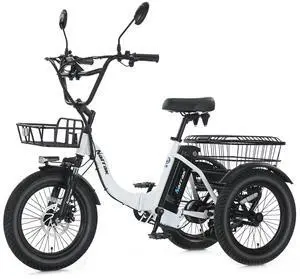 Narrak Electric Tricycle for Adults,18"x 3.0 Tire Folding Electric Trike,3 Wheels Electric Bicycle Bikes, 350W Step-Thru Etrike with 374WH Removable Battery and Large Basket for Women Men