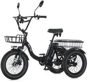 Narrak Electric Tricycle for Adults,18"x 3.0 Tire Folding Electric Trike,3 Wheels Electric Bicycle Bikes, 350W Step-Thru Etrike with 374WH Removable Battery and Large Basket for Women Men Black