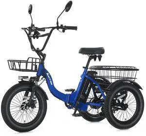 Narrak Electric Tricycle for Adults,18"x 3.0 Tire Folding Electric Trike,3 Wheels Electric Bicycle Bikes, 350W Step-Thru Etrike with 374WH Removable Battery and Large Basket for Women Men Blue