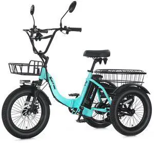 Narrak Electric Tricycle for Adults,18"x 3.0 Tire Folding Electric Trike,3 Wheels Electric Bicycle Bikes, 350W Step-Thru Etrike with 374WH Removable Battery and Large Basket for Women Men Green