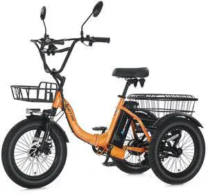Narrak Electric Tricycle for Adults,18"x 3.0 Tire Folding Electric Trike,3 Wheels Electric Bicycle Bikes, 350W Step-Thru Etrike with 374WH Removable Battery and Large Basket for Women Men Orange
