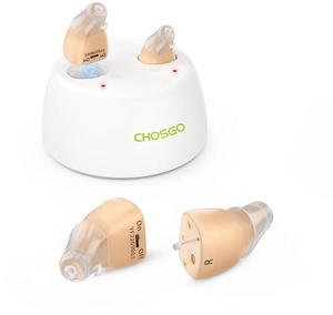 Chosgo K19 Rechargeable Personal Sound Amplifier with Portable Charging Case,Hearing Amplifiers for Seniors with Noise Cancelling,Mini CIC Hearing Aids with 12-Channel(Beige)