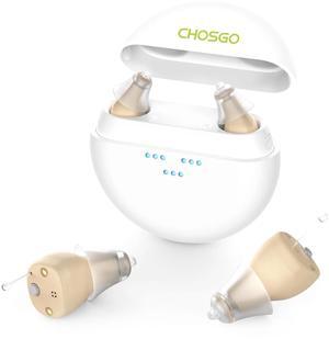Chosgo K419 Rechargeable CIC Hearing Aids for Seniors with Noise Cancelling, Digital Hearing Amplifiers with 12-Channel, Mini Personal Sound Amplifier for Ear with Portable Charging Case(Beige)