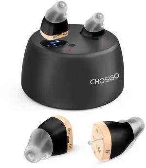 Chosgo K19 Rechargeable Personal Sound Amplifier with Portable Charging Case,Hearing Aids for Seniors with Noise Cancelling(Black)