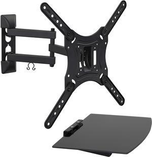 TV Mount with Shelf | Full Motion TV Wall Mount with Floating Entertainment Shelf for Cable Box, DVR | Single Stud Installation | Fits Televisions Up to 55 Inches, VESA 75x75mm to 400x400mm