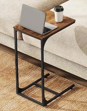 C Shaped End Table, Small Couch Side Tables with Metal Frame That Slide Under, Sofa Table TV Tray for Living Room, Bedroom