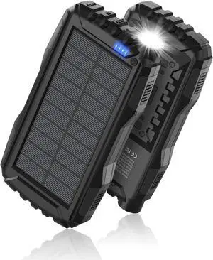 Power-Bank-Solar-Charger - 42800mAh Portable Charger,Solar Power Bank,External Battery Pack 5V3.1A Qc 3.0 Fast Charger Built-in Super Bright Flashlight (Deep Black)