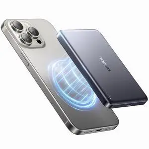 TORRAS MiniMag Power Bank,Ultra-Slim 10,000mAh Magnetic Wireless Portable Charger, 22.5W Fast Charging Battery Pack with USB-C Cable Designed for iPhone 16 Pro Max/16 Pro/16/15/14/13/12, Glacier Gray