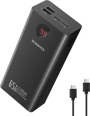 ROMOSS 65W Power Bank, 27,000mAh TSA Approved High Capacity Laptop Portable Charger with USB C Fast Charging, Airplane Travel Essentials for iPhone 16/15/14, iPad, MacBook Pro, Samsung, Steam Deck
