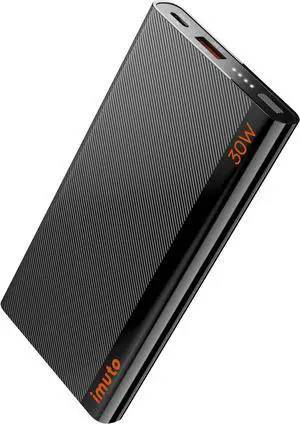 imuto Slim Portable Charger, 10000mAh Travel-Ready Power Bank, 30W USB-C in & out High-Speed Charging Battery Pack, External Phone Charger Compatible with iPhone 16 15 14 13 12 Samsung Google iPad etc