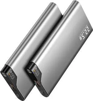 Kuulaa 2-Pack 10000mAh 22.5W PD Power Bank with LED Display, USB-C Fast Charger for iPhone 16/15/14 Pro/Plus, Samsung S24 Ultra, iPad - Slim Airplane Approved Travel Portable Charger Metal Shell