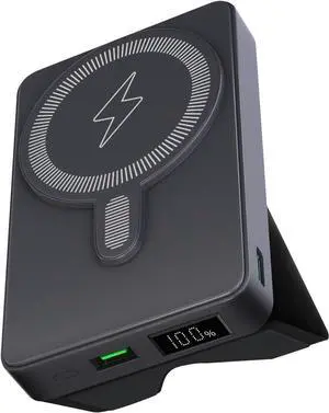 SITONG Magnetic Wireless Power Bank with Foldable Stand Compatible with MagSafe, 10000mAh Battery Pack for iPhone 14/13 / 12 Series, Portable Charger with USB-C Cable (Black)