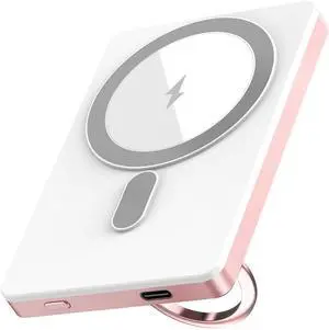 Portable Charger,For Magsafe Pink Portable Charger 5000mAh Magnetic Power Bank Wireless Battery Pack with USB-C Cable for Iphone12-16,Samsung,Google,Travel Accessories,Birthday Gifts for Women Mom
