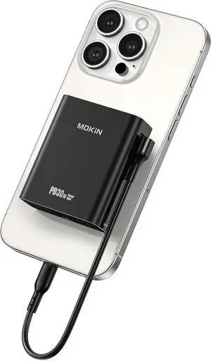 MOKiN Fast Charging 30W Portable Power Bank, 10,000mAh Battery Pack Charger, USB C PD3.0 QC4.0 with Digital Display, USB C Cable, 1 USB C, 1 USB A, Compatible with iPhone 15/14/13 Series, Samsung