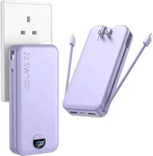 Portable Charger with Wall Plug, 20000mAh USB C Power Bank Fast Charging, External Battery Pack with Built in Cables, Digital Display, 5 Output 2 Input for iPhone Android Cell Phone Tablet