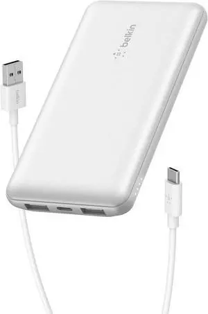 Portable Charger USB-C Power Bank 10000 mAh w/ 1xUSB-C Port & 2xUSB-A Ports 15W w/Type-C to Type-A Cable for iPhone 16  Galaxy S25 Nintendo Switch 2 Google Pixel 10 etc. - White