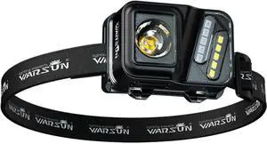 WARSUN Rechargeable Lightweight Headlamp  750 Lumens Running & Helmet Light, LED Head Torch with Motion Sensor, 5 Modes, for Night Running, Fishing, Camping, Cycling, Work